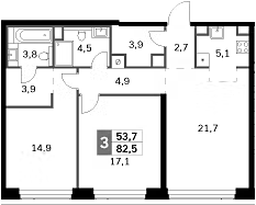 3-комн., 82.5 м², 37/47 этаж, ЖК «Амбер Сити»