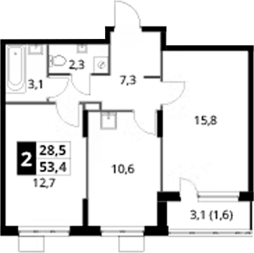 2-комн., 51.8 м², 24/24 этаж, ЖК «1-й Донской»