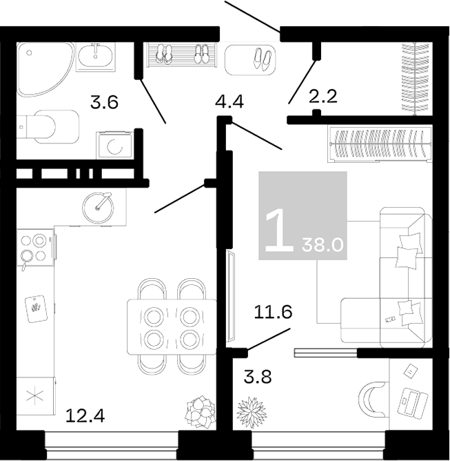1-комн. квартира, 34.2 м² в ЖК Хозяин Морей — фото 2