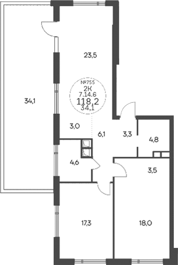 3-комн., 84.07 м², 14/14 этаж, ЖК «Клубный квартал КРЫЛАТСКАЯ 33»