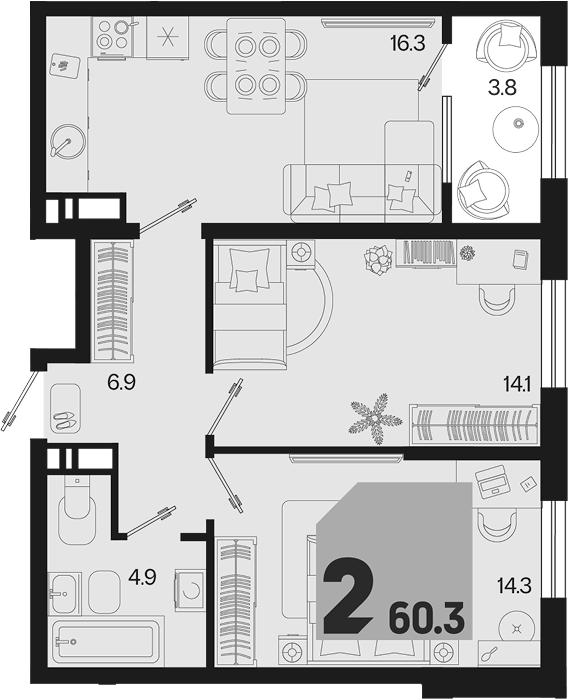 2-комн. квартира, 56.5 м² в ЖК Первое место — фото 2