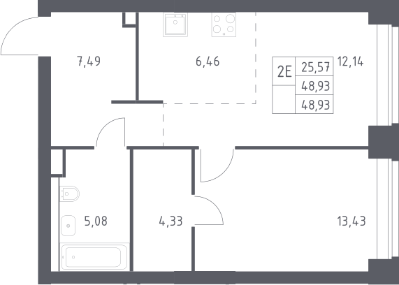 2-комн., 48.93 м², 13/40 этаж, ЖК «НОВА»