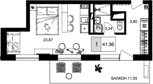 Студия, 30.91 м², 5/8 этаж, ЖК «IT гостиничный комплекс Корсаков»
