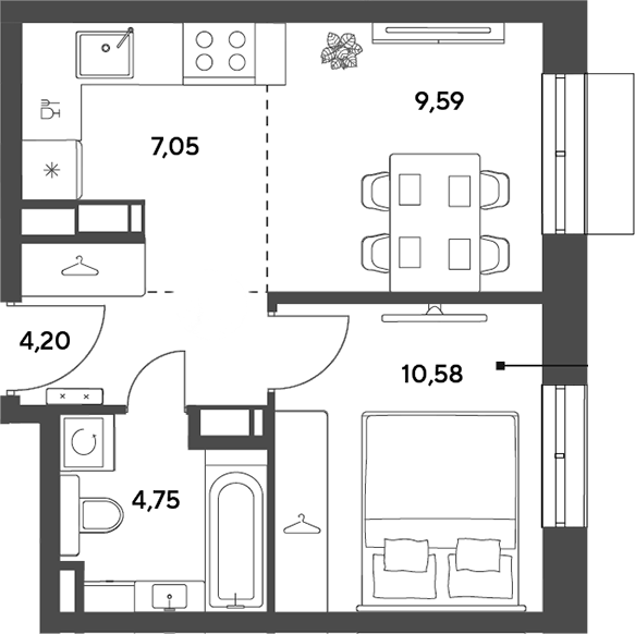 2-комн., 36.17 м², 6/12 этаж, ЖК «Публицист»