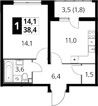1-комн., 36.6 м², 20/24 этаж, ЖК «Южная Битца»