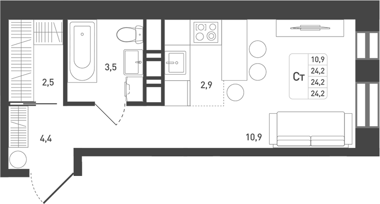Студия, 25.5 м², 8/8 этаж, ЖК «Новая Щербинка»