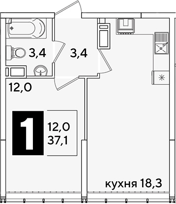 2-комн. квартира, 37.1 м² в ЖК Самолет — фото 2