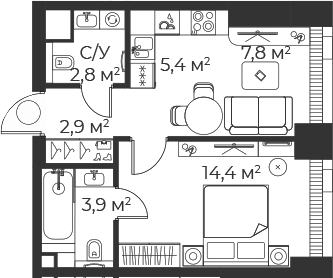 2-комн., 37.3 м², 8/71 этаж, ЖК «Веер»
