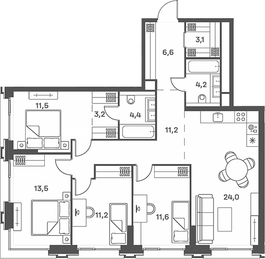 4+ комнаты, 104.2 м², 28/29 этаж, ЖК «Портленд»