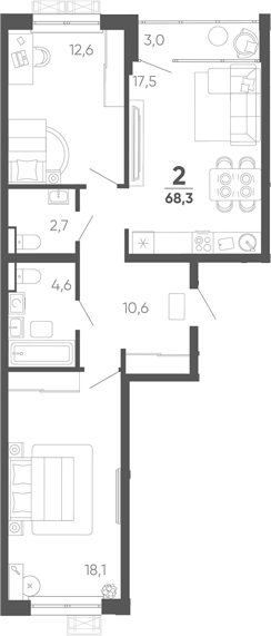 2-комн. квартира, 65.3 м² в ЖК Барса — фото 2