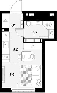 Студия, 20.7 м², 17/18 этаж, ЖК «Грейд»