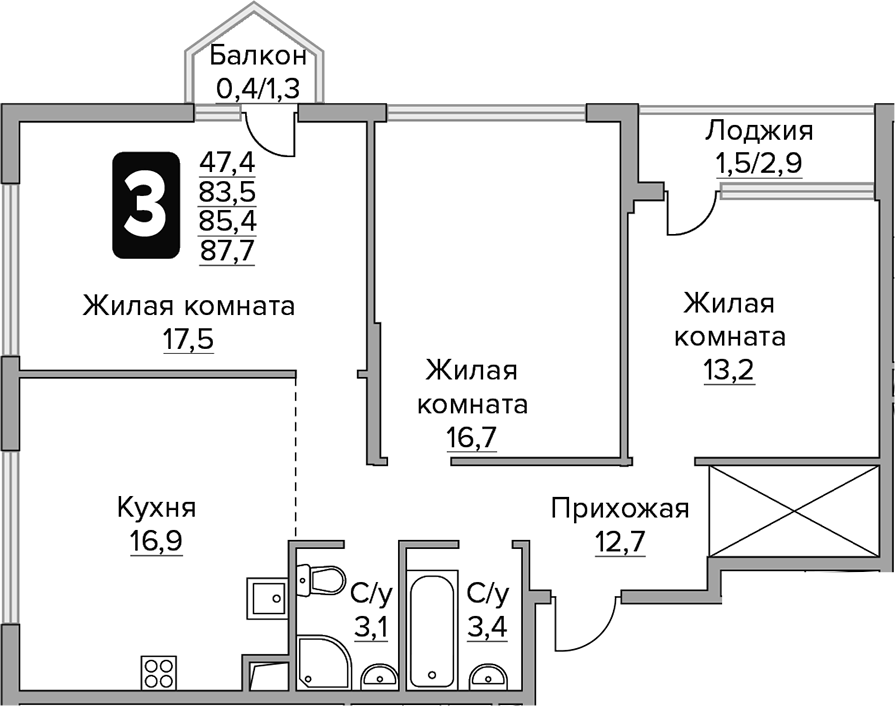 3-комн. Гранель Бригантина