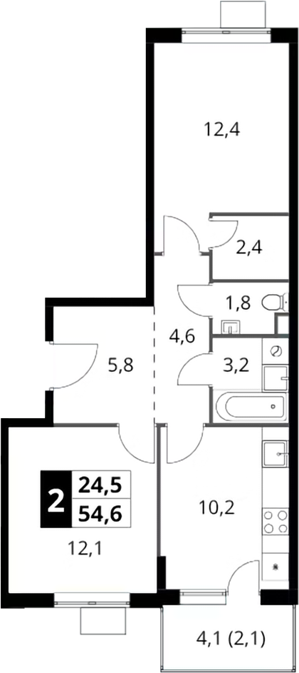 2-комн., 52.5 м², 7/16 этаж, ЖК «1-й Шереметьевский»