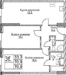 3-комн., 70.9 м², 5/29 этаж, ЖК «Наметкин Тауэр»