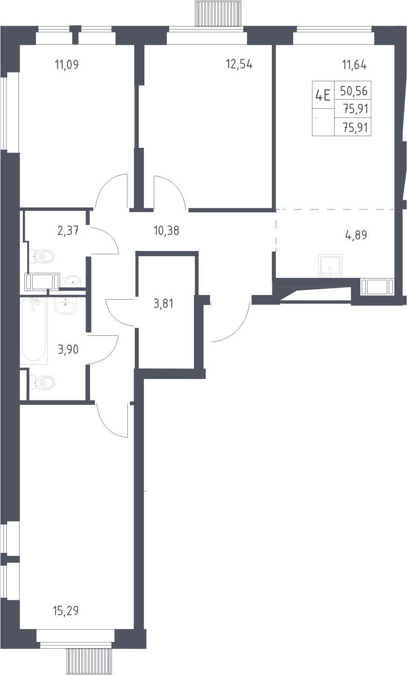 4+ комнаты, 75.91 м², 7/16 этаж, ЖК «Большое Путилково»