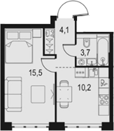 1-комн., 33.5 м², 41/67 этаж, ЖК «Левел Южнопортовая»
