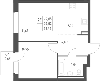 2-комн., 38.82 м², 13/17 этаж, ЖК «Горки Парк»