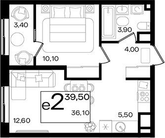 2-комн. квартира, 36.1 м² в ЖК Патрики — фото 2