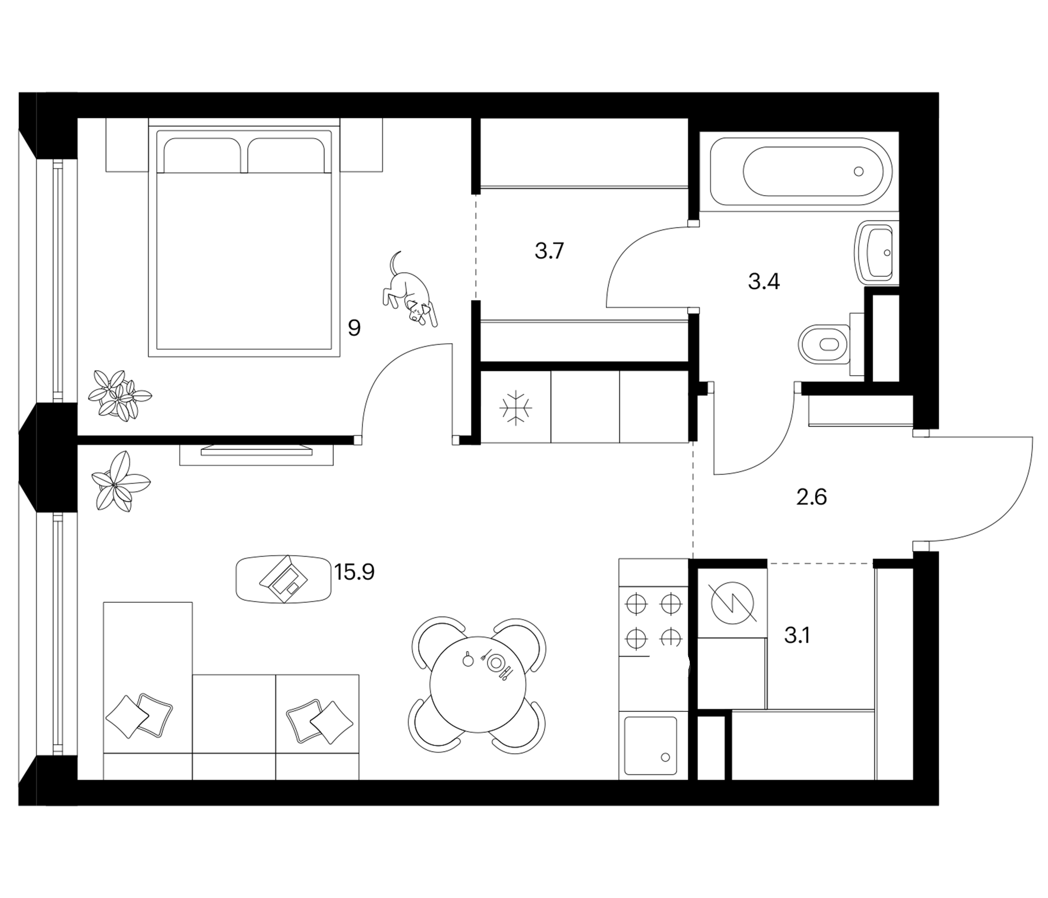 2-комн., 37.7 м², 10/39 этаж, ЖК «Москворечье»