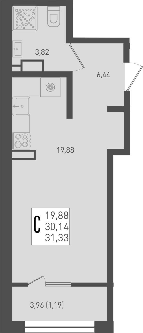 Студия квартира, 30.14 м² в ЖК Югге — фото 2