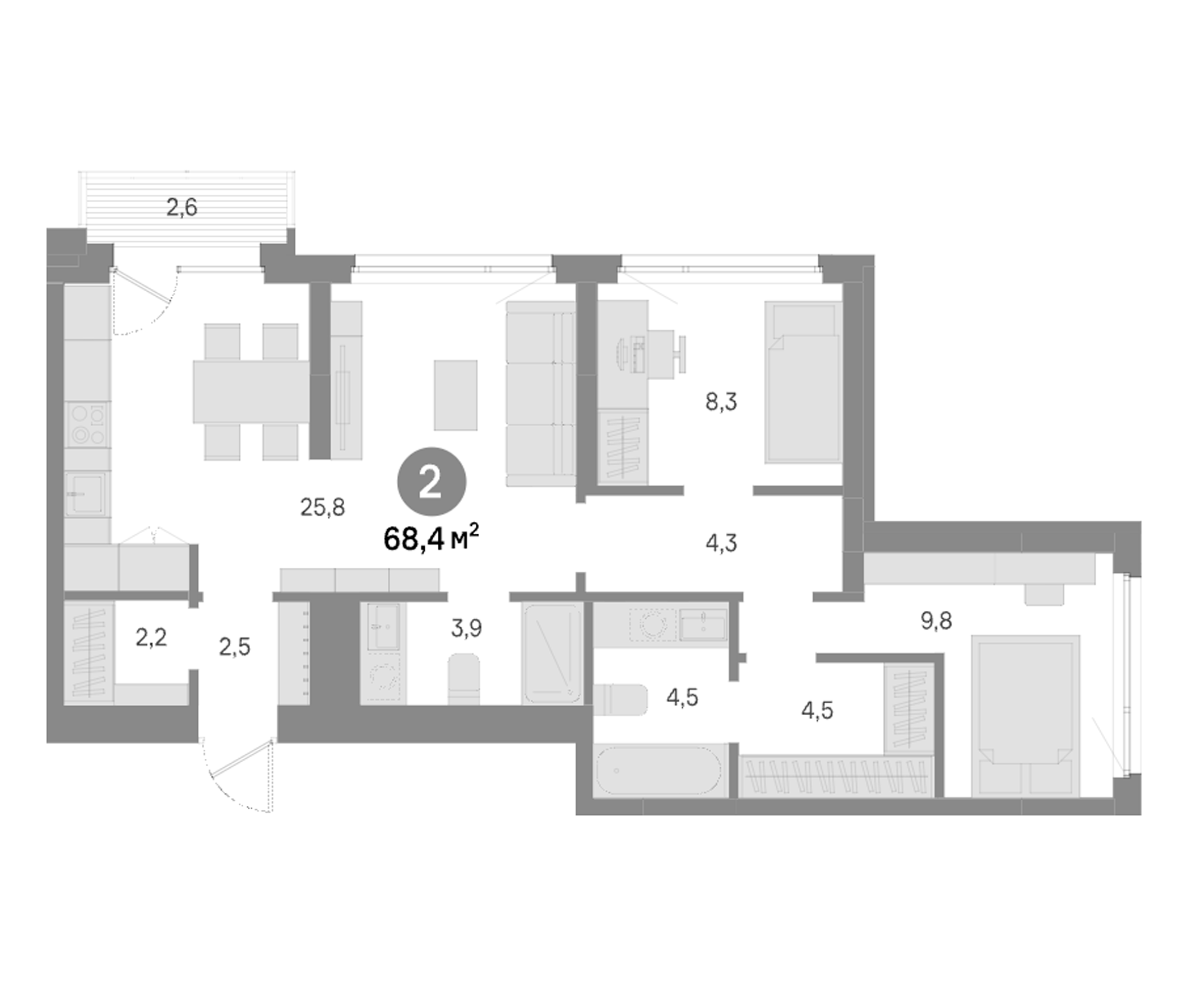 2-комн., 65.8 м², 20/24 этаж, ЖК «Квартал Издание»