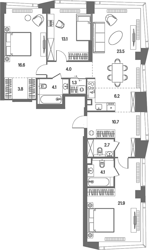 4+ комнаты, 112 м², 31/39 этаж, ЖК «КОД Сокольники»