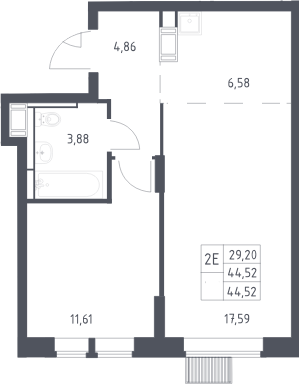 2-комн., 44.52 м², 25/25 этаж, ЖК «Большое Путилково»