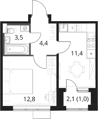 1-комн., 32.1 м², 2/13 этаж, ЖК «1-й Шереметьевский»