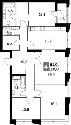 4+ комнаты, 108.3 м², 7/30 этаж, ЖК «Скай Гарден»