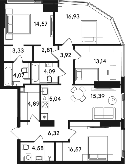 4+ комнаты, 115.65 м², 39/41 этаж, ЖК «СОЛОС»