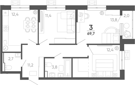 3-комн. квартира, 67.7 м² в ЖК Барса — фото 2