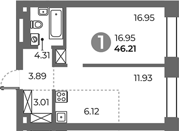 1-комн., 46.21 м², 9/24 этаж, ЖК «Павелецкая от Гранель»
