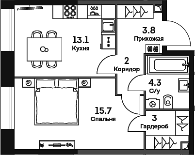 1-комн., 41.9 м², 17/27 этаж, ЖК «ЭРА»