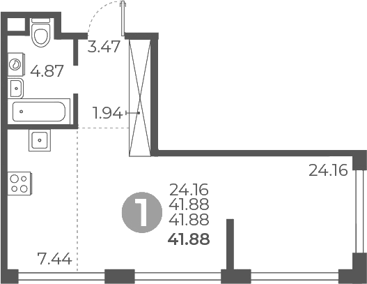 Студия, 41.88 м², 15/27 этаж, ЖК «Мневники от Гранель»