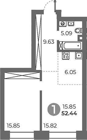 2-комн., 52.44 м², 13/24 этаж, ЖК «Павелецкая от Гранель»