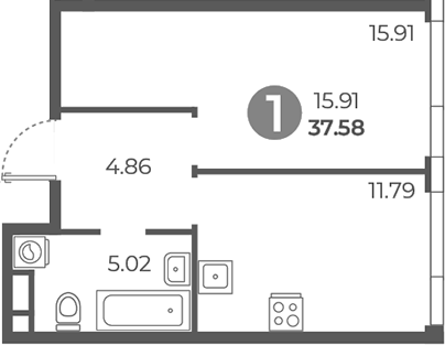 1-комн., 37.58 м², 5/20 этаж, ЖК «Нижегородская от Гранель»