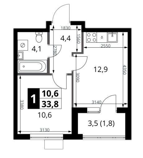 1-комн., 32 м², 15/18 этаж, ЖК «1-й Ясеневский»