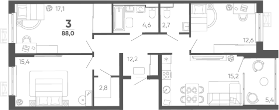 4-комн. квартира, 82.6 м² в ЖК Барса — фото 2
