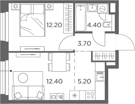 2-комн., 37.9 м², 16/17 этаж, ЖК «Белый Град»