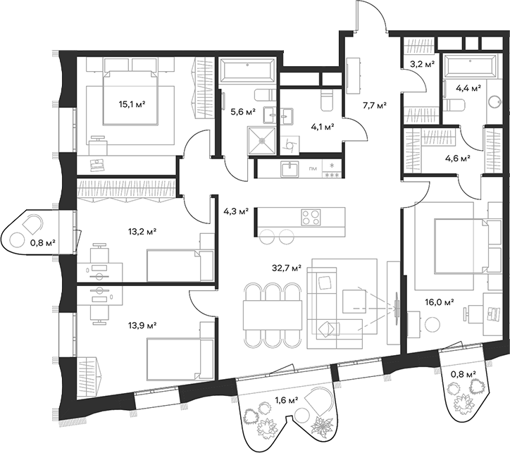 4+ комнаты, 124.8 м², 12/23 этаж, ЖК «Союз»