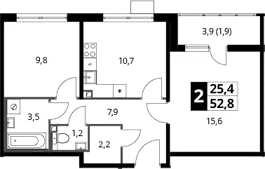2-комн., 50.9 м², 9/20 этаж, ЖК «Южная Битца»