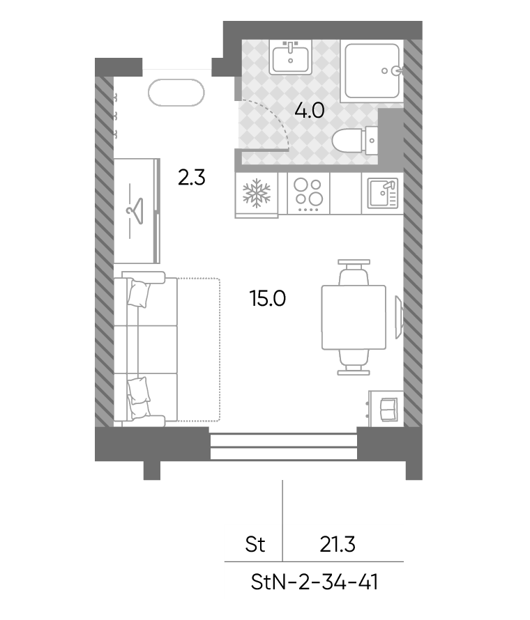 Студия, 21.3 м², 38/43 этаж, ЖК «ЗилАрт»