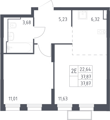 2-комн., 37.87 м², 20/24 этаж, ЖК «Квартал Строгино»