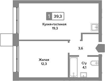 2-комн., 39.3 м², 9/31 этаж, ЖК «Сити квартал Отрада»