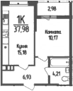 1-комн. квартира, 36.49 м² в ЖК Кумир — фото 2