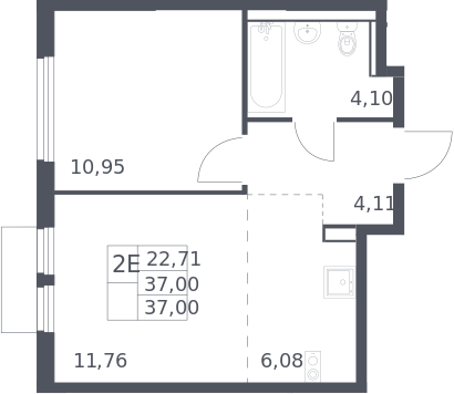2-комн., 37 м², 13/17 этаж, ЖК «Пригород Лесное»