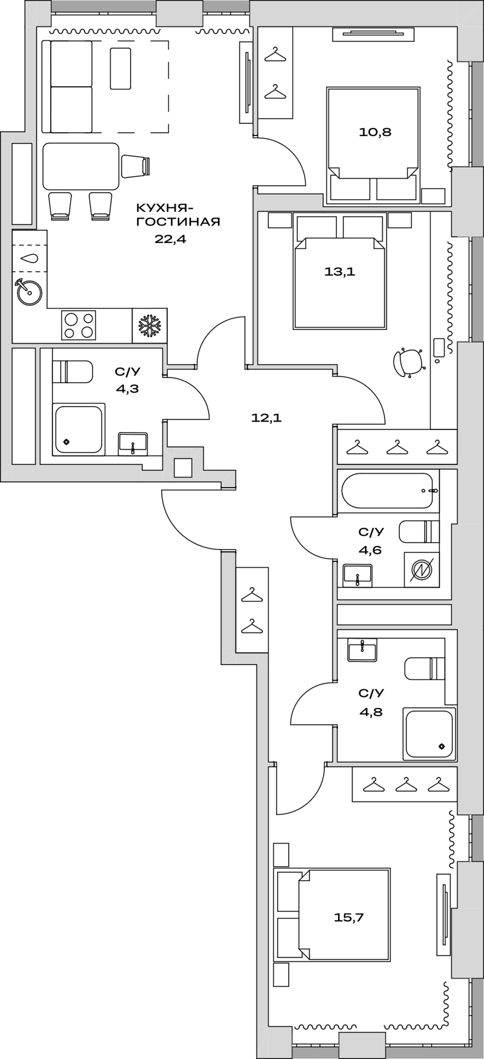 4+ комнаты, 87.8 м², 9/21 этаж, ЖК «Детали»
