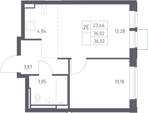 2-комн., 36.02 м², 10/12 этаж, ЖК «Богдановский лес»