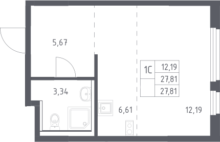 Студия, 27.81 м², 16/17 этаж, ЖК «Пригород Лесное»