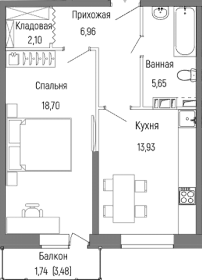 1-комн., 47.34 м², 6/9 этаж, ЖК «Рига Хиллс»